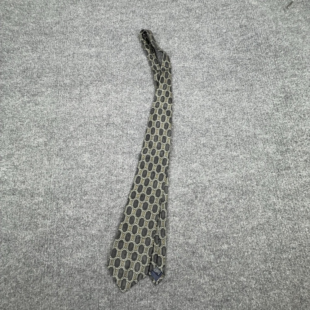 Roundtree & Yorke Tie Mens One Size Gray Geometric Jacquard Silk Extra Long USA